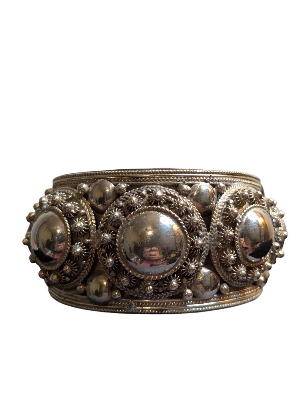 Rare Vintage Antique Siam Sterling Silver 64g 7" Wide Cuff Bracelet